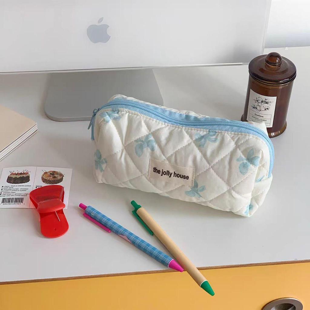 2024 Large Capacity Plaid Bow Pencil Case & Makeup Bag for Girls