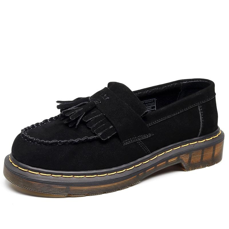 Tassel women's genuine leather suede leather small leather shoes men's fashion student round head casual shoes