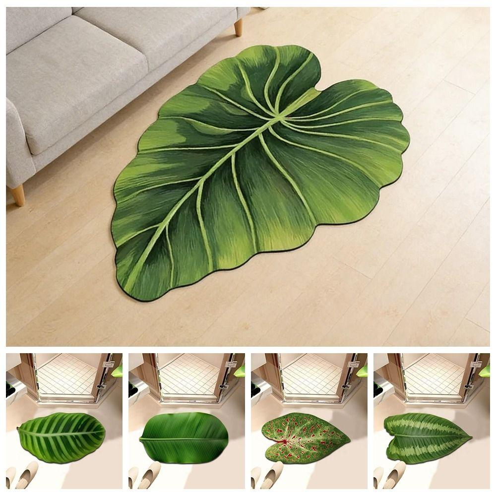 Easy To Clean Diatomite Floor Mat Green Leaf Pattern Bathroom Foot Rug Home Corridor