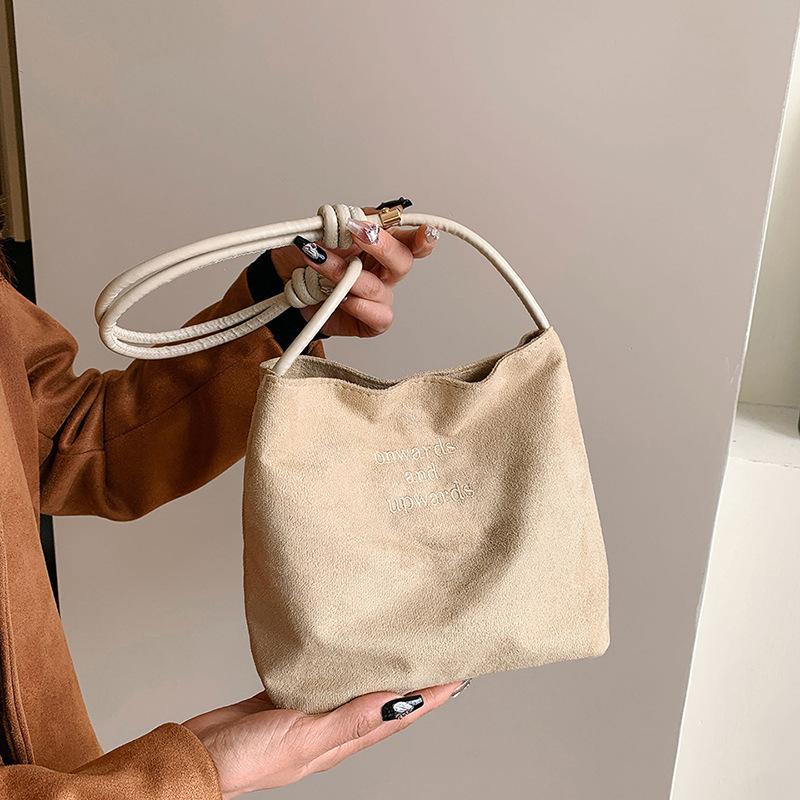 Suede Handbag Casual Rope Buckle Design Multicolor Shoulder Bag Adjustable Straps Tote Work Crossbody Bucket Bag CLE