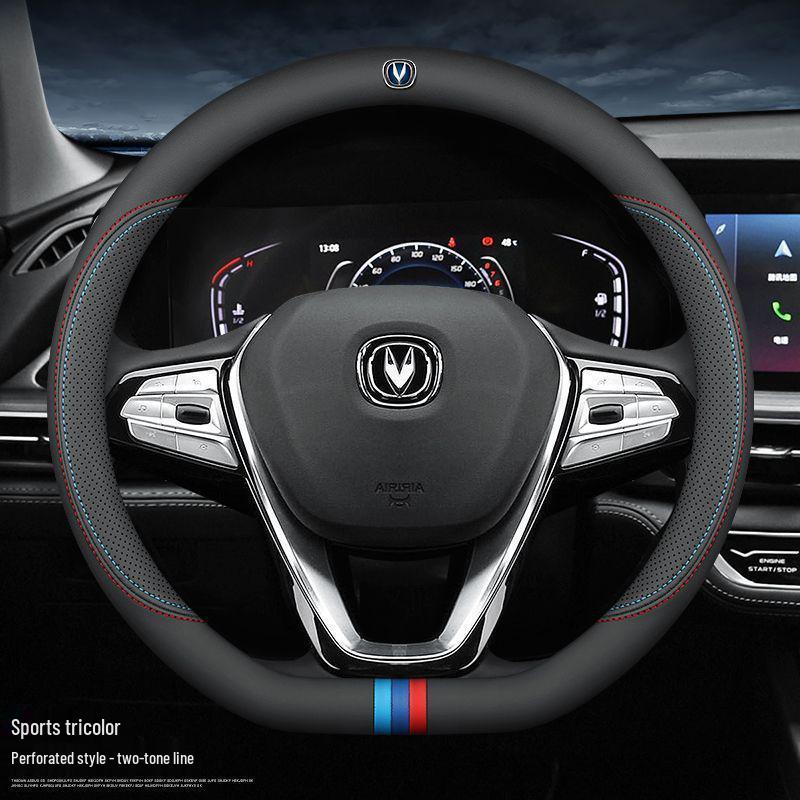Changan Genuine Leather Steering Wheel Cover for CS35, CS55, CS75, CS95, Eado, Raeton, and Oshan - Four Seasons Edition