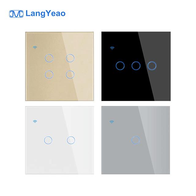 LangYeao EU UK 1/2/3/4 Gang Tuya WiFi Smart Switch Light Alexa Voice Control Touch Glass Wall Wireless No/With Neutral Wire