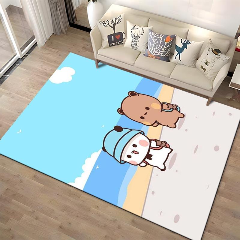 Adorable Cartoon Bear and Panda Walking by the Beach Pattern On a Cute Carpet Suitable for Use As an Anti-slip1 For1room and Bedroom Sofas