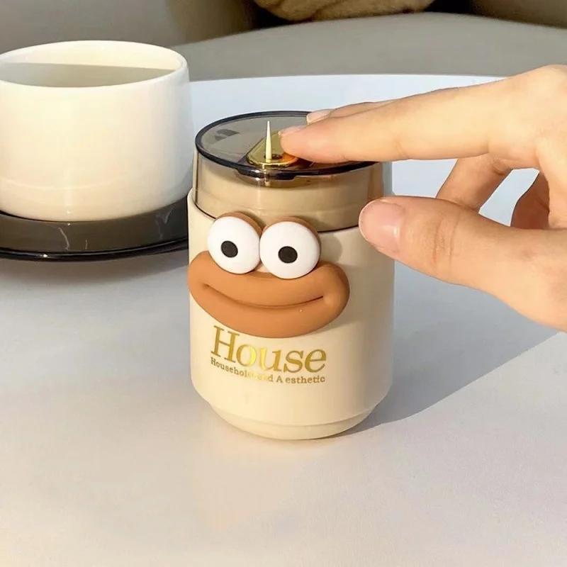 Creative Toothpick Box Plastic Press Type Automatic Toothpick Storage Box Cartoon Desktop Decor Home Kitchen Living Room Tools