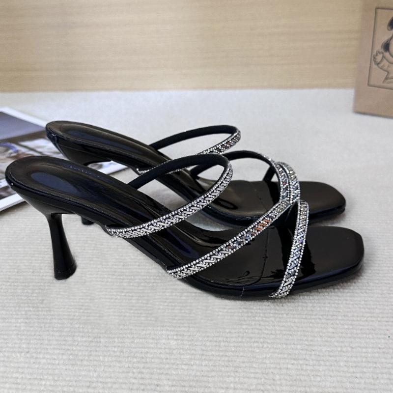 Mode 2025 Lente Zomer Nieuwe Dames Crossbody Riem Effen Kleur Hoge Hak Sandalen Sexy Open Teen Dunne Hak Eendelige Riem