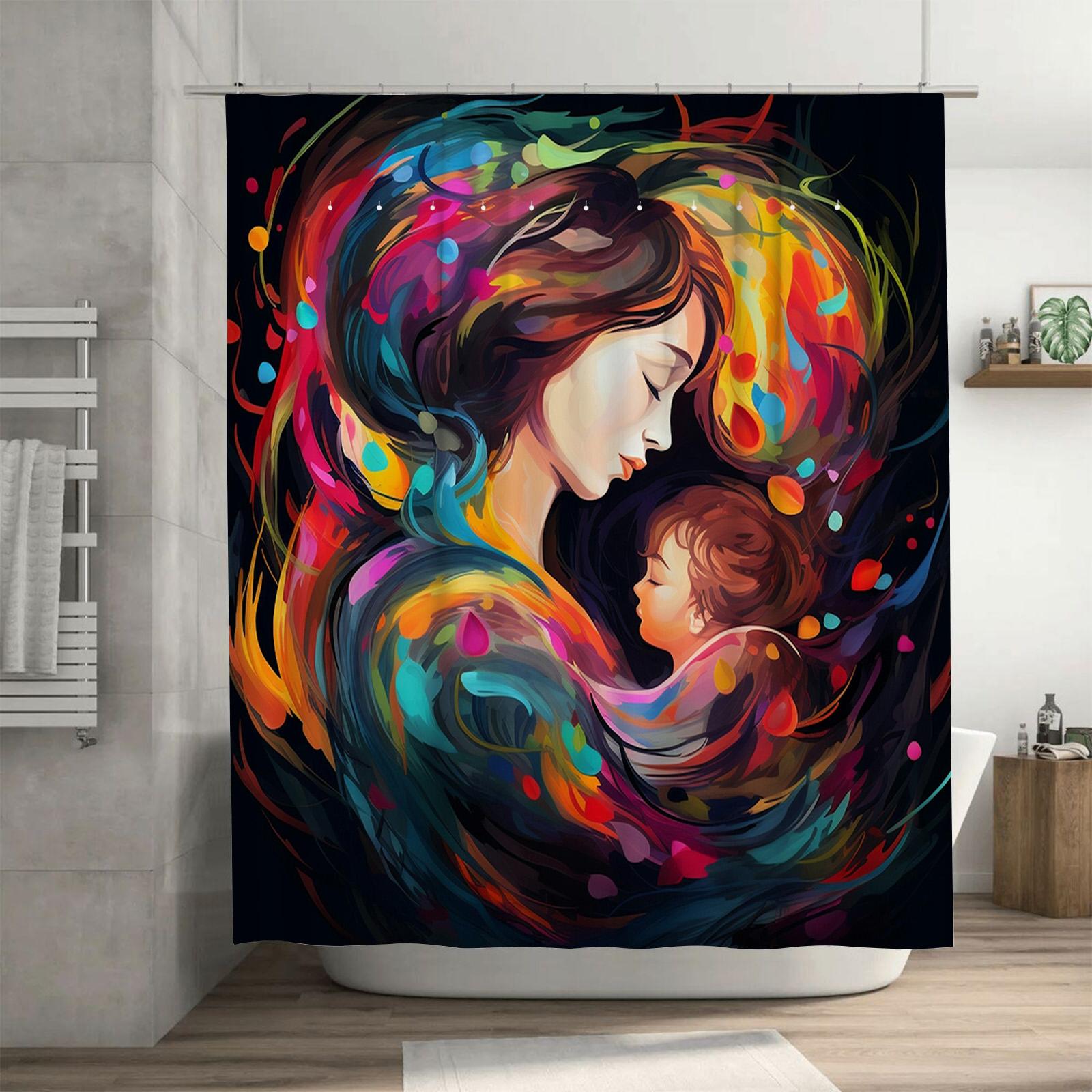

Vibrant Mother And Child Abstract Shower Curtain - Waterproof, Mildew-Resistant, Machine Washable For Modern Bathroom Decor W60H190(CM)-1 Pcs