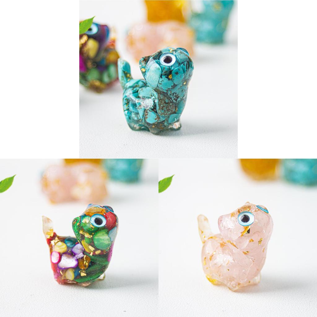Crystal Resin Cat Figurine With Colorful Shell Decor For Office Desk Gift