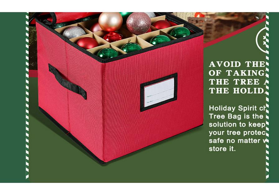Foldable Oxford Cloth Storage Box with 128 Detachable Grids for Christmas Balls