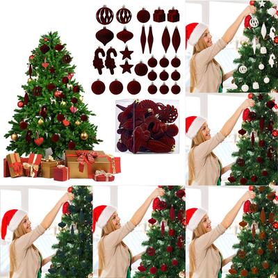 Velvet Christmas Ornaments Set - 28 Pcs Festive Decor For Holiday Cheer Santa Tree Ornaments Home Christmas Decorations