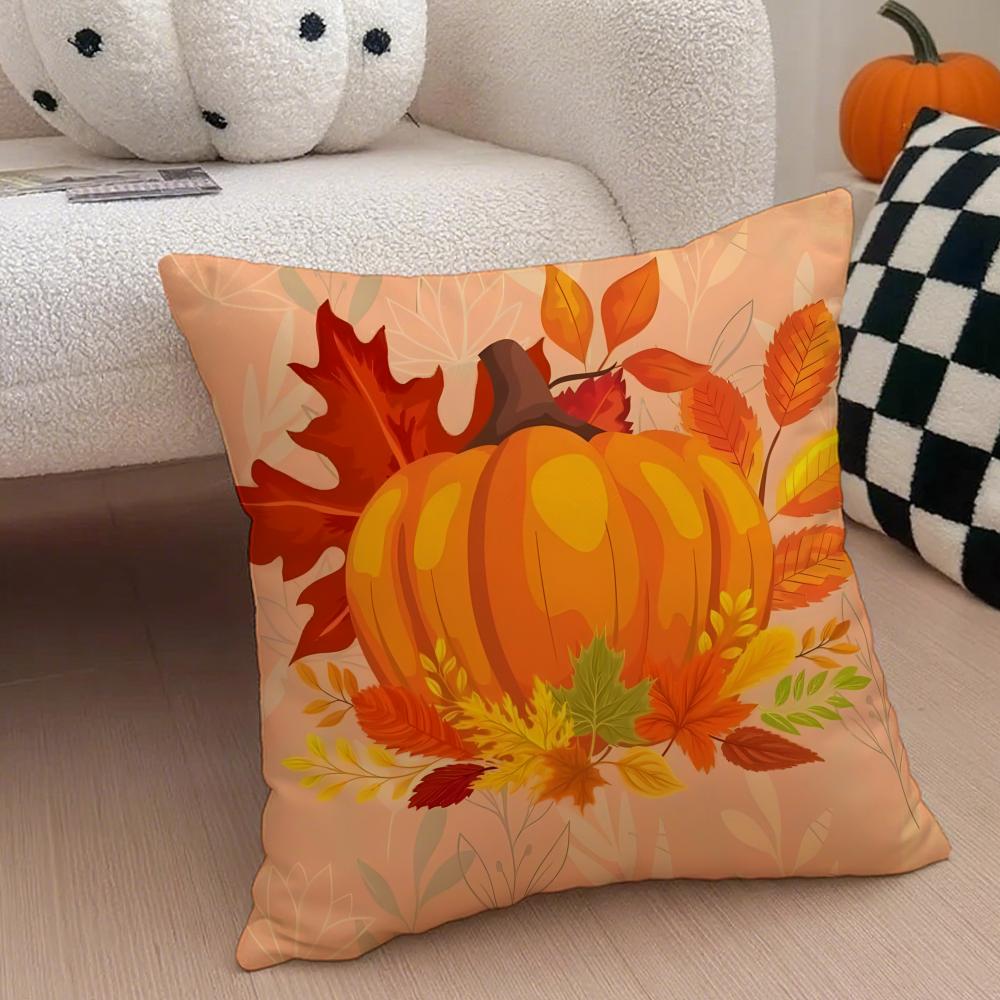 O-Orange Tone Pumpkins Cushion Cover Linen Pillow Case Soft Breathable Protective Couch Room Decoration