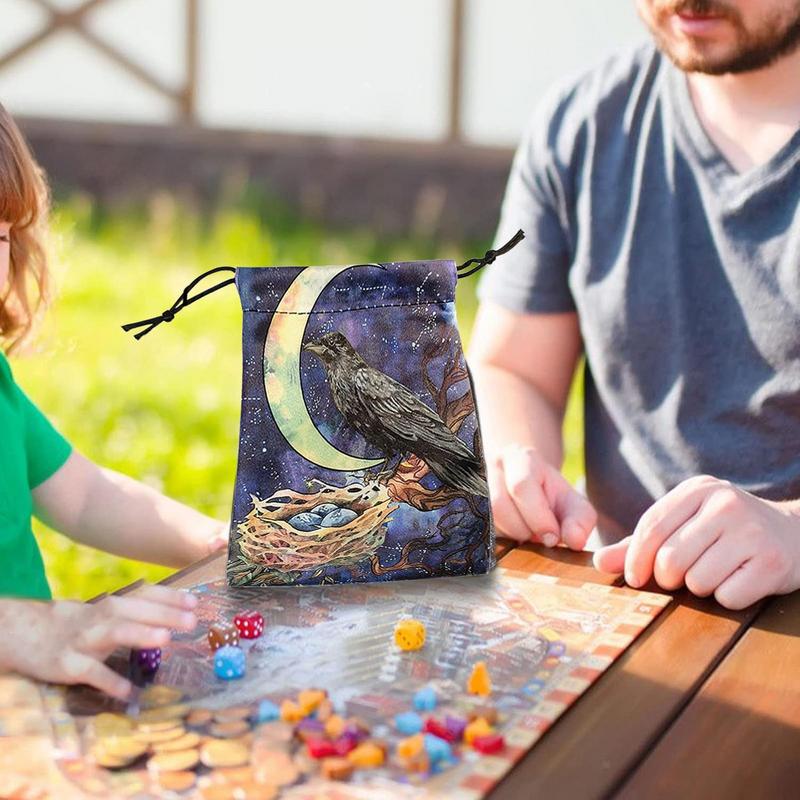 Drawstring Organizer Bags 5X7Inches Tarot Deck Drawstring Storage Bags Small Multifunctional Soft Jewellery Bags Crow Animal