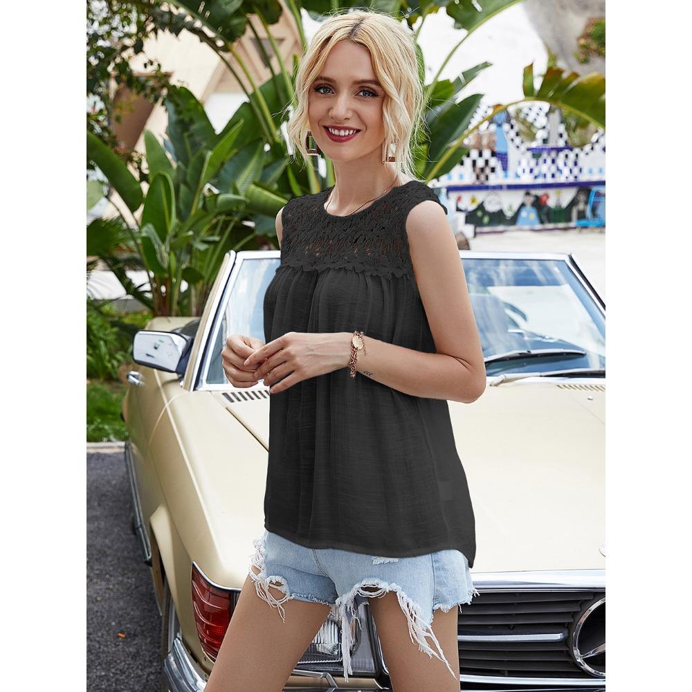 Damen Hollow-Out Spitze Sexy Top, Kurzarm, Ärmellos, Casual, Vielseitig