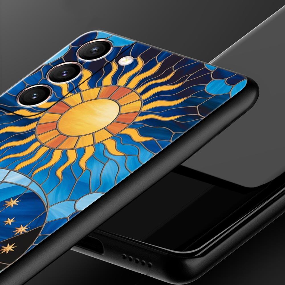 Beautiful Sun Moon Glass Phone Case for Samsung Galaxy S26 S25 S24 S23 S22 S20 S21 FE Ultra S25 Edge Plus 5G Soft TPU Cover Bags