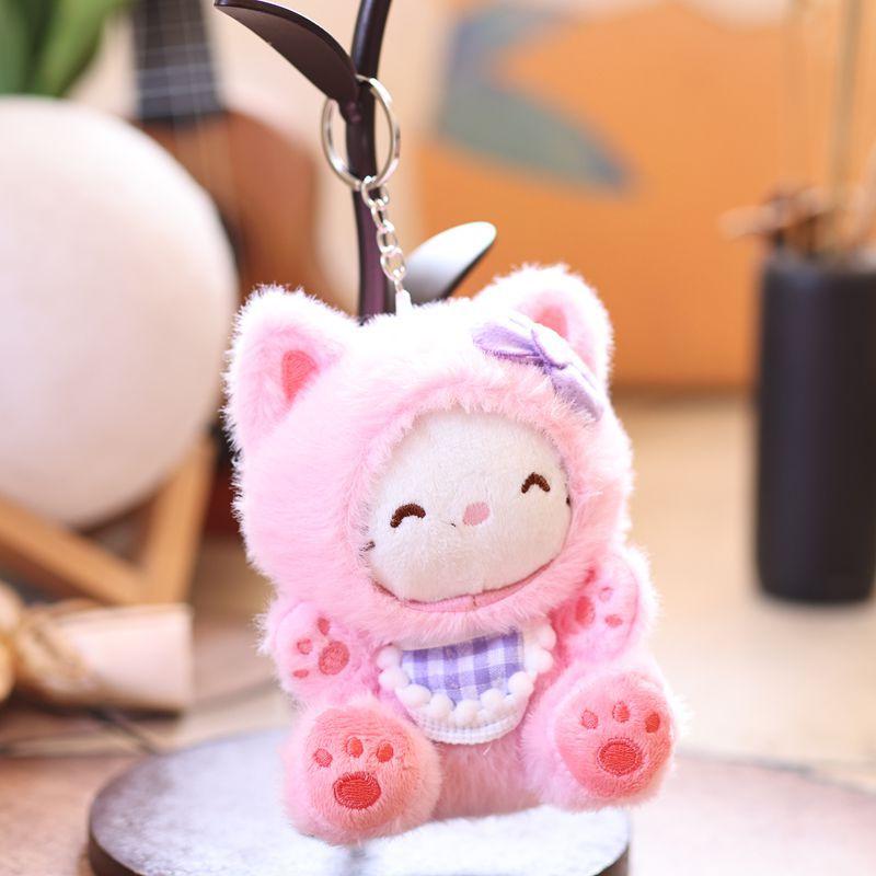 Gebetsbär Niedliche KT Katze Schlüsselanhänger Plüschtier, Superweiche Kurzplüschpuppe, 14cm, Rosa Weiß Blau Leopard Lila Schwarz