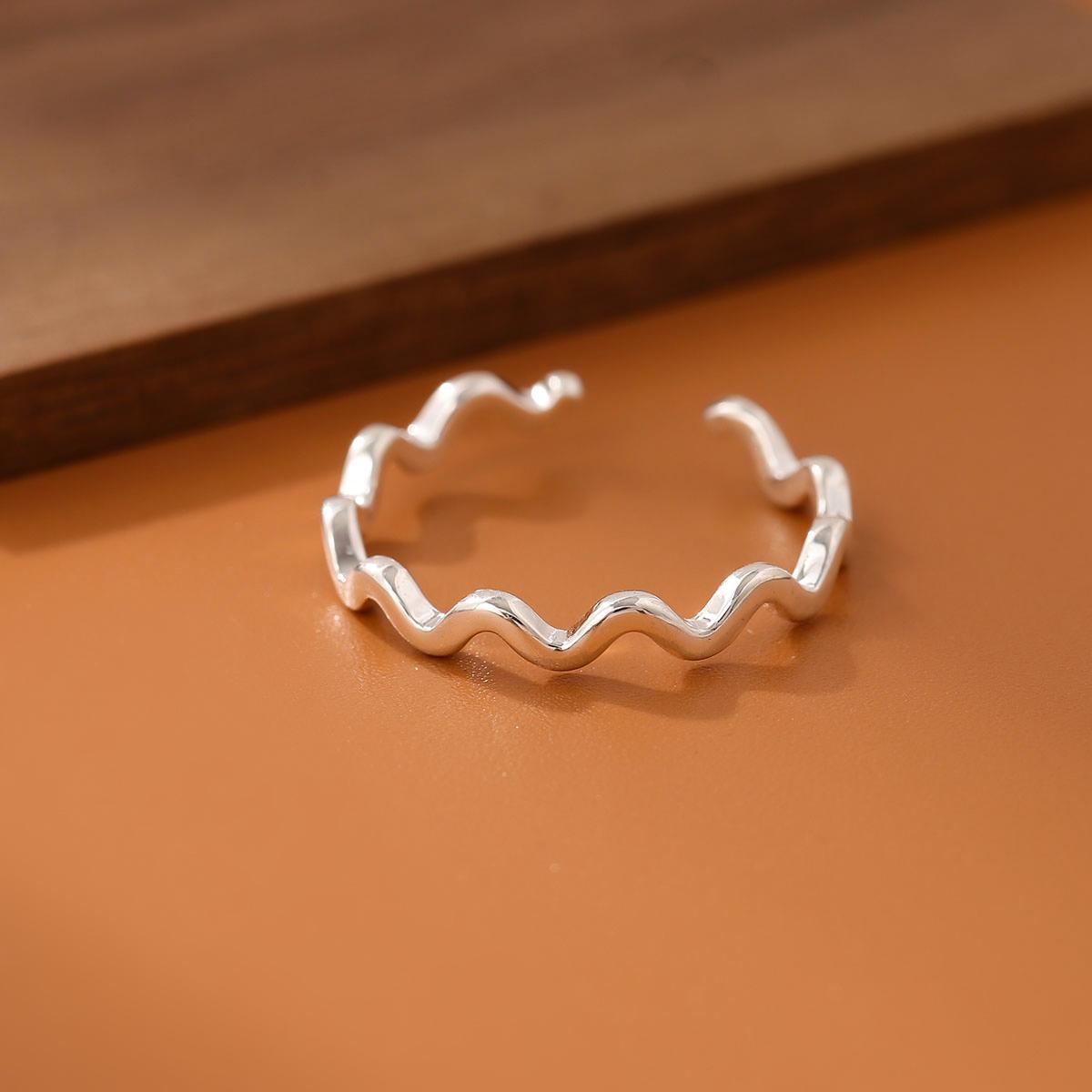 Fashion Twisted Line 925 Sterling Silver Smooth Wave Simple Opening Rings серебряный