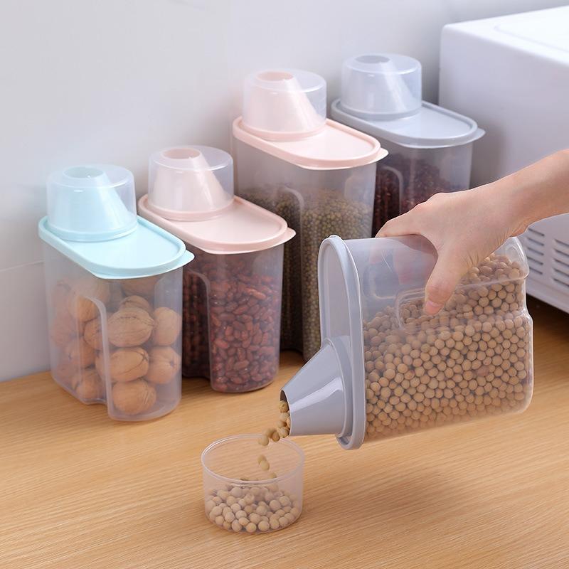 Plastic Storage Box with Measuring Cup Sealed Five Grain and Miscellaneous Grain Tank S/L