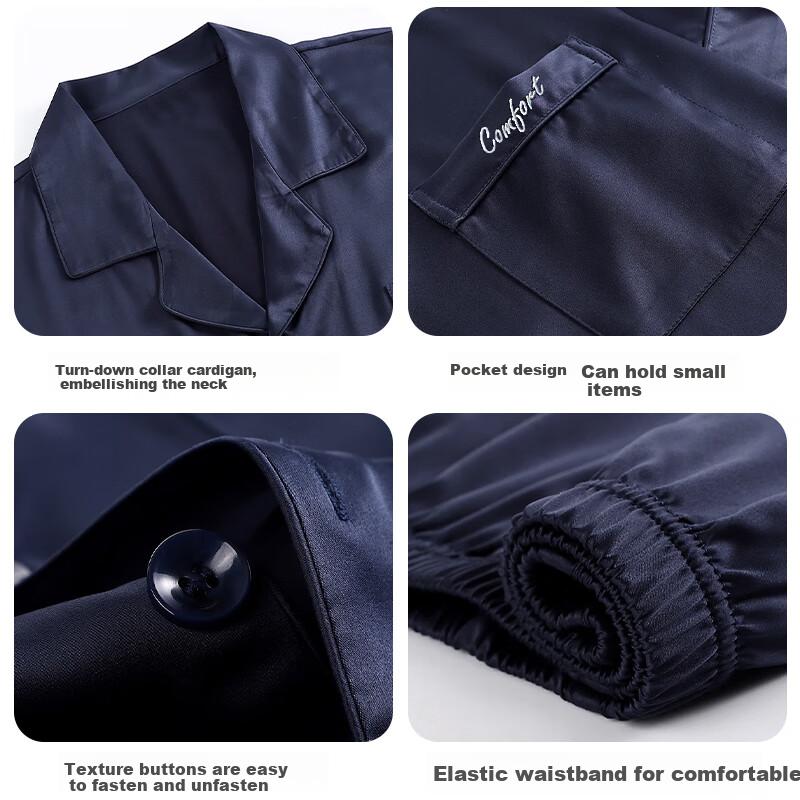 LangSha Spring And Summer New Men's Pajamas, Silk-Like Cool Comfortable Breathable Thin Loose-Fitting Loungewear Set, Suitable for Outdoor Wear