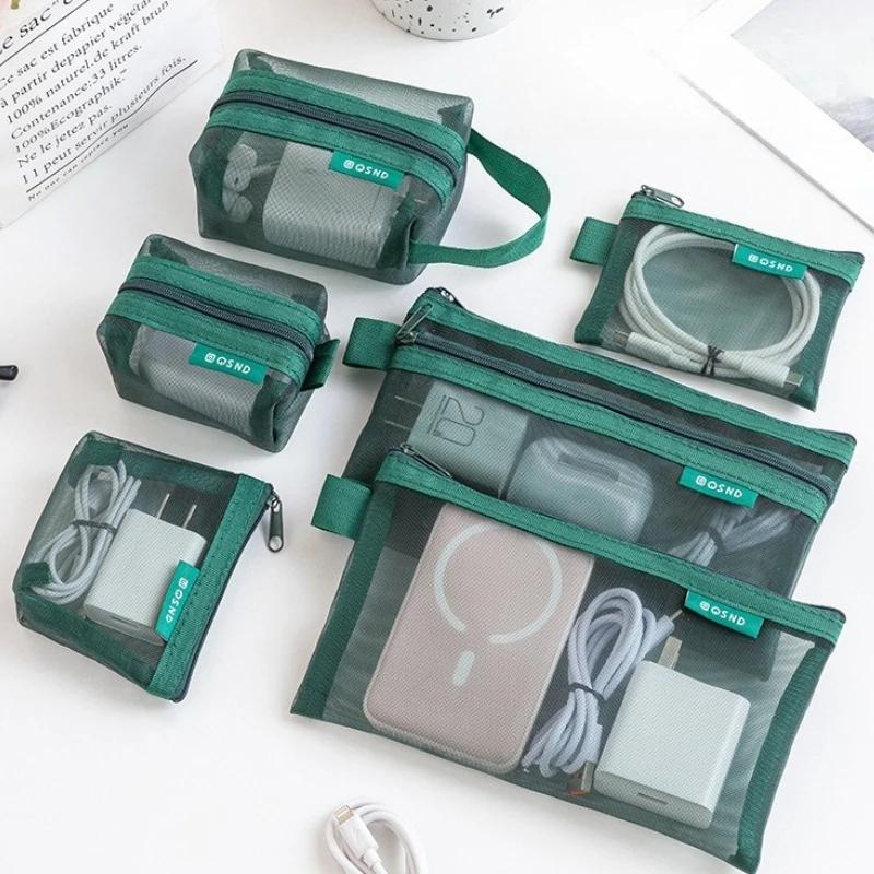 6cClear Mesh Zipper Bags Multipurpose Portable Travel Storage Pouches for Cosmetics Electronics Cards Coins Toiletries Organizer