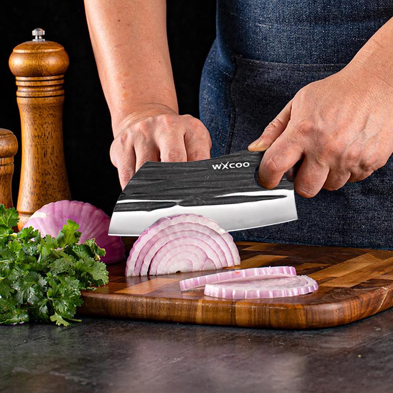WXCOO Kitchen Knives Butcher Knife Handmade Forged Professional Household Slicing Knife Fruit for BBQ Cooking Tool Wooden Handle