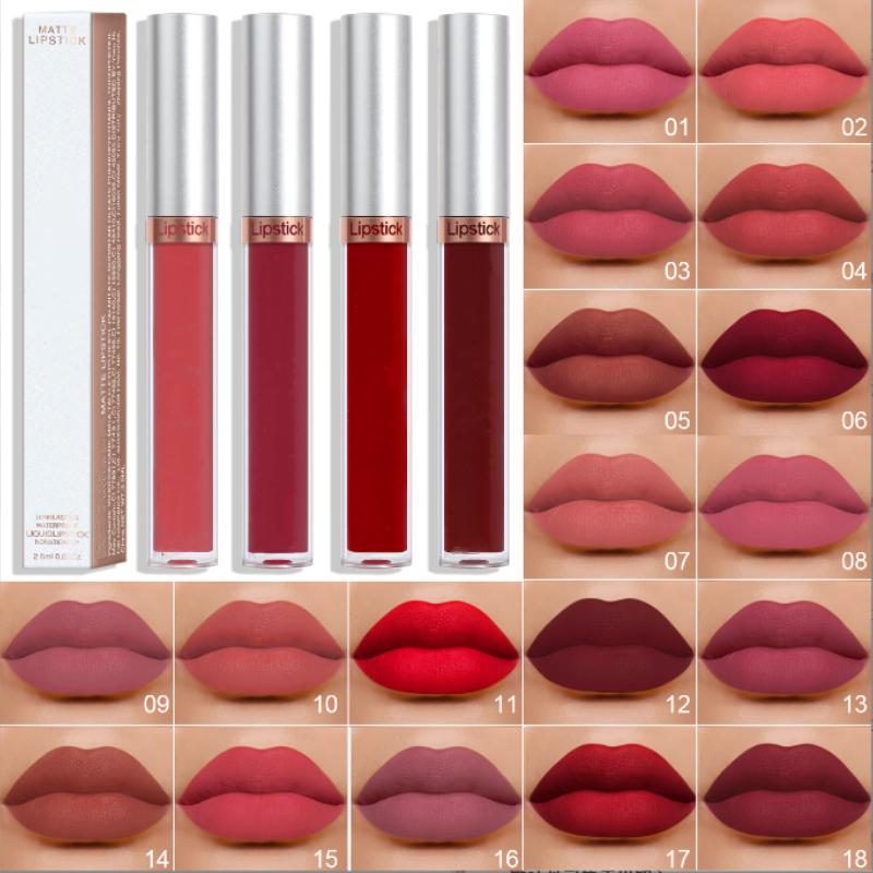 Waterproof Liquid Lipsticks Lip Makeup Matte Velvet Lipstick Lip Gloss Red Sexy Cosmetic Nude 18 Colors Long Lasting Non-marking