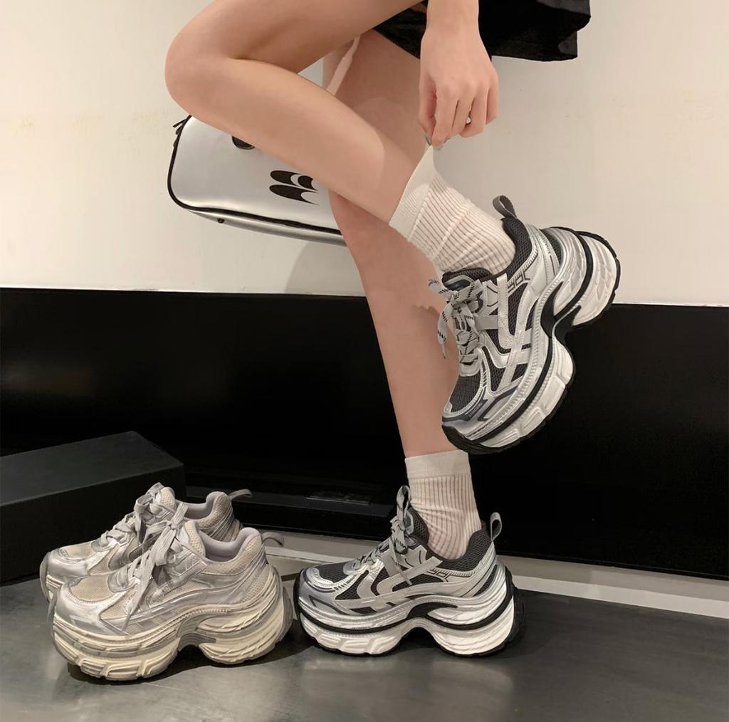 Mesh breathable silver dad shoes girl 2025 autumn new thick-soled versatile thin super fire sports casual shoes