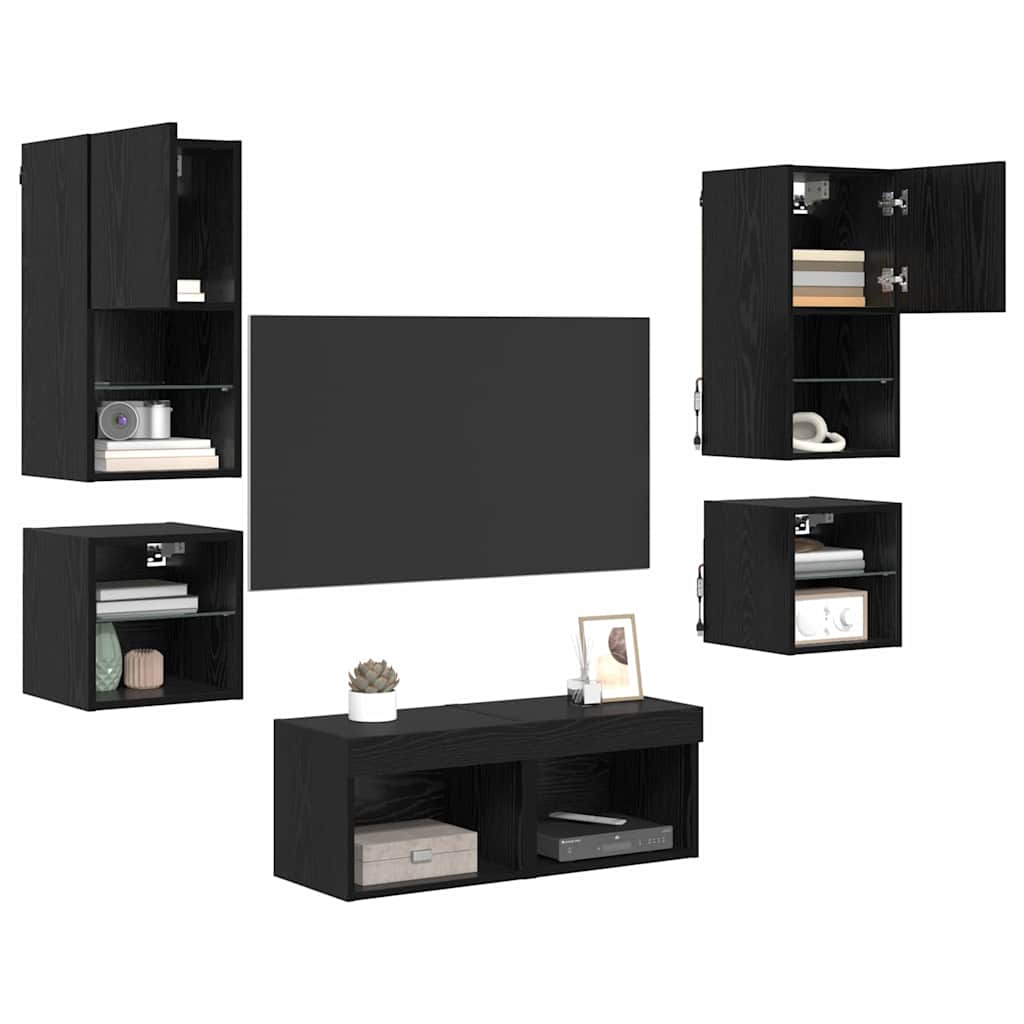 TV Wall Units 8 Pieces Black Oak Effect Particleboard