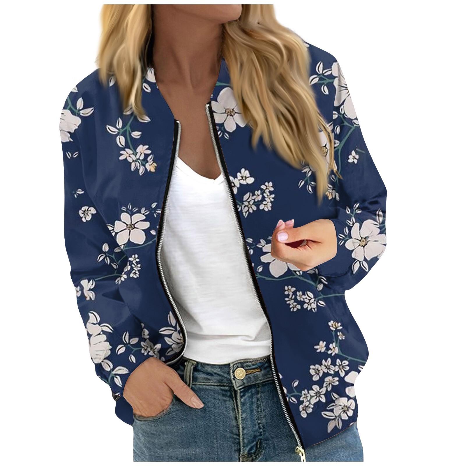 

Женская модная повседневная куртка на молнии с длинным рукавом с цветочным/листовым принтом и круглым вырезом XXL