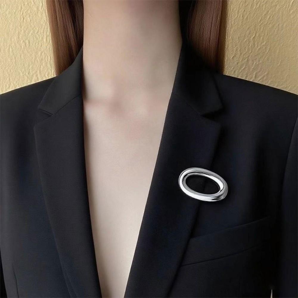Stainless Steel O Shape Brooches Gold Silver Color O Shape Metal Brooch Pin Geometric Design Geometric Brooches For Women