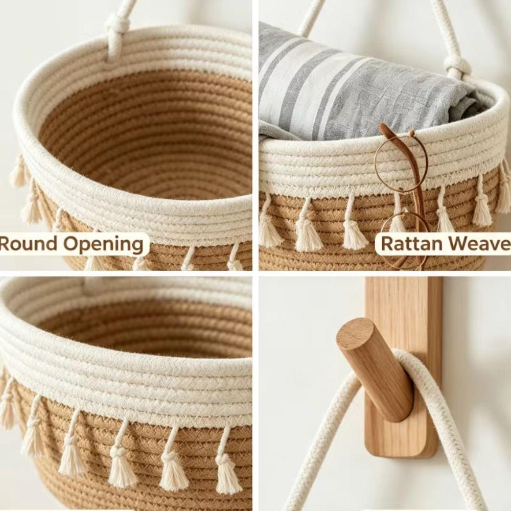 Handwoven Woven Hanging Organizer 3-Tier Wall Mount Storage Bag Wall Hanging Pouch Living Room