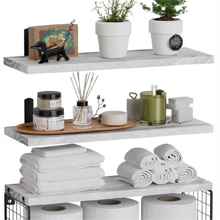 Stylish Bathroom Storage Shelf Wood Floating Storage Solution Portable Wall Mounted Over Toilet for Daily Use