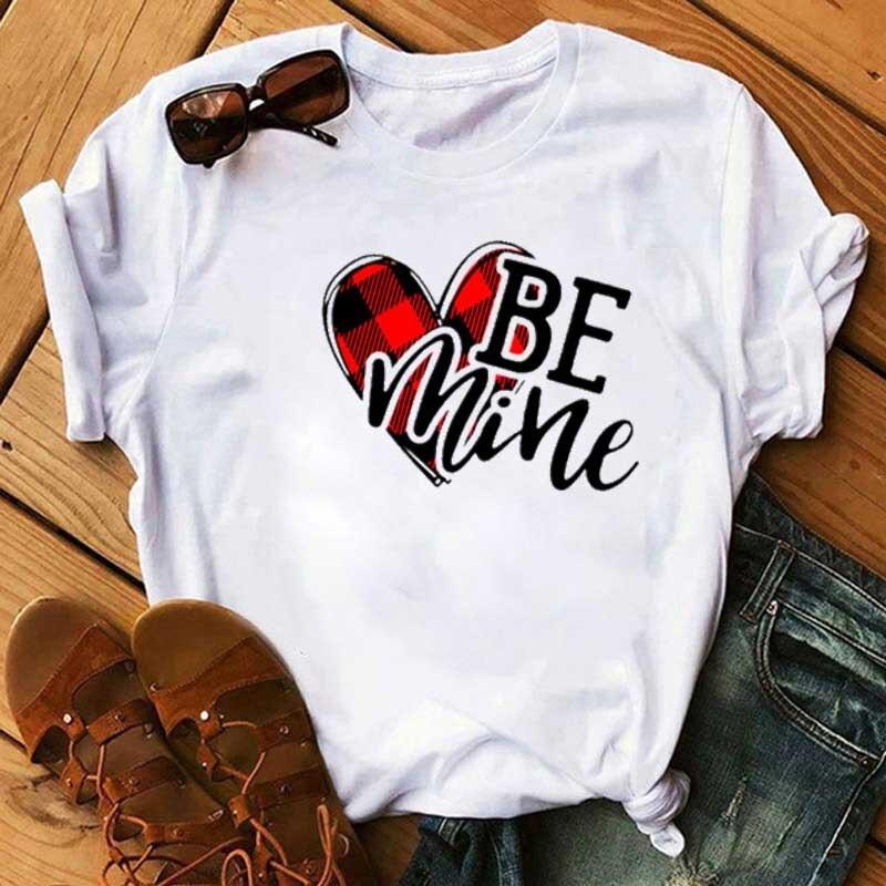 Graphic T-Shirt Women Clothing Harajuku Heart Print Aesthetic Basic O-Neck Tops Casual Tshirt Tee Fashion Roupas Femininas