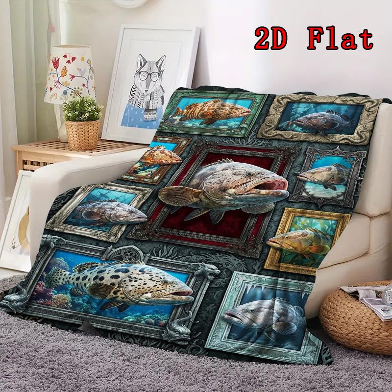 Ocean Fish Collage 2D Flat Pattern Flannel Blanket, High Quality All Seasons, Home Decor, Warmth and Comfort, Perfect for Christmas Gifts.