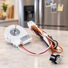 Refrigerator Evaporator Fan Motor W11334745, White Replacement Assembly Featuring a Multicolor Wire Harness, White Connector, and Metal Shaft