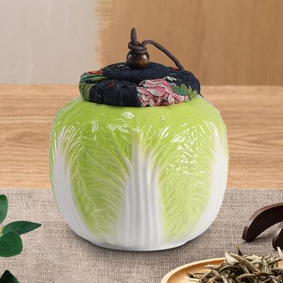 Ceramic Tea Jar Storage Canister Baicai Organizer Dustproof Exquisite Condiment Tin
