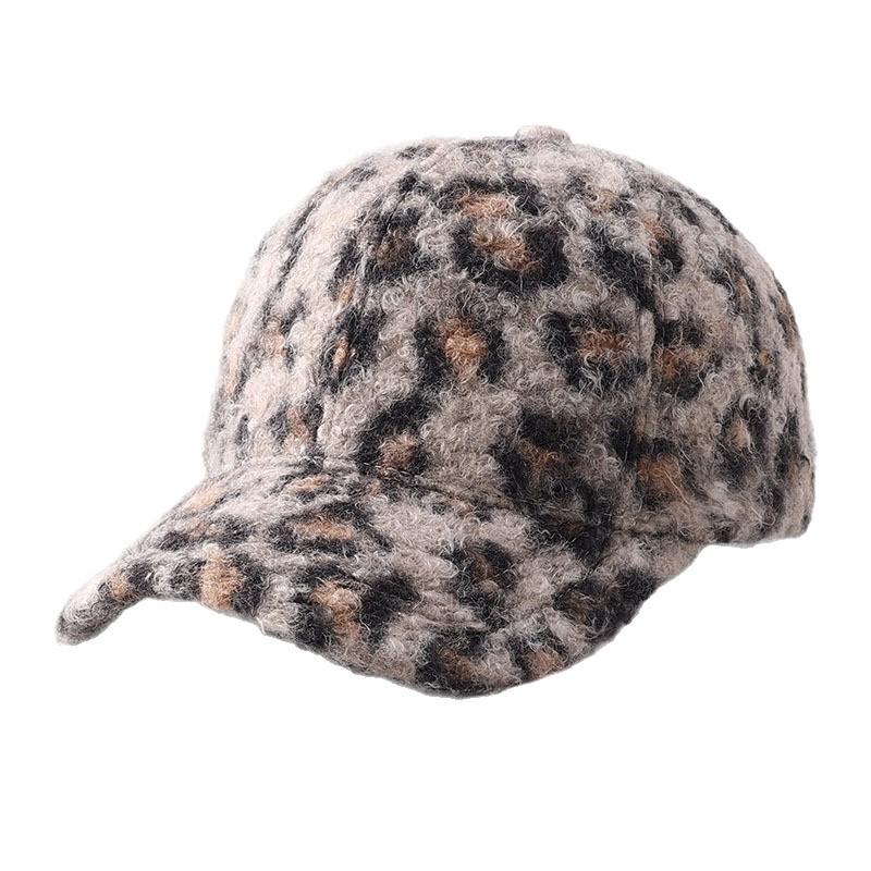 Autumn and Winter Hard Top Lamb Wool Warm Baseball Cap European and American Fashion Leopard Print Thickened Windproof Cap