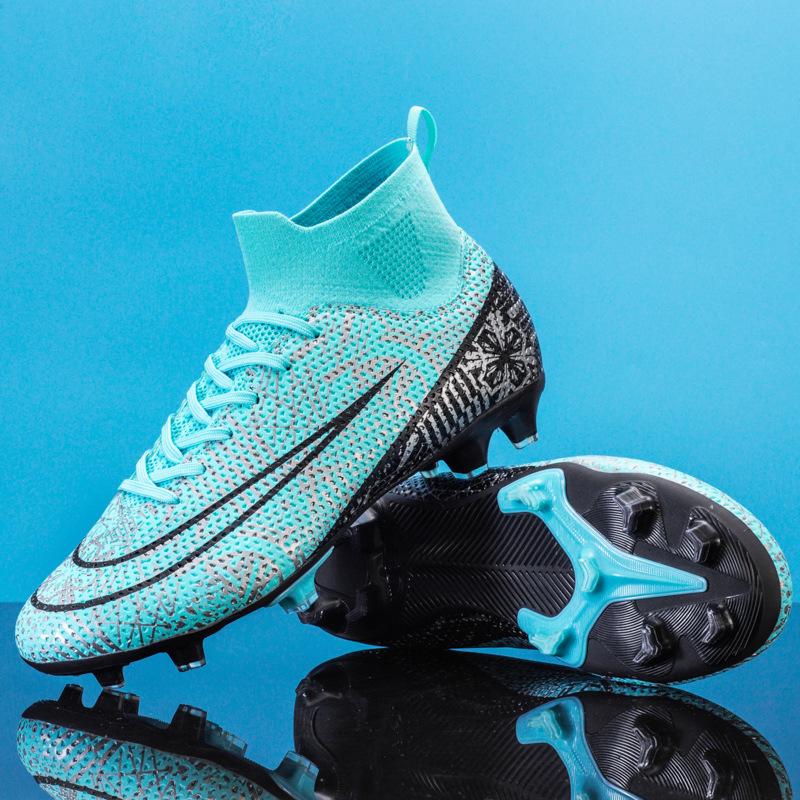 Foreign trade football shoes men's broken nails mandarin duck shoes high-top fly-woven socks male adolescent students training shoes large size