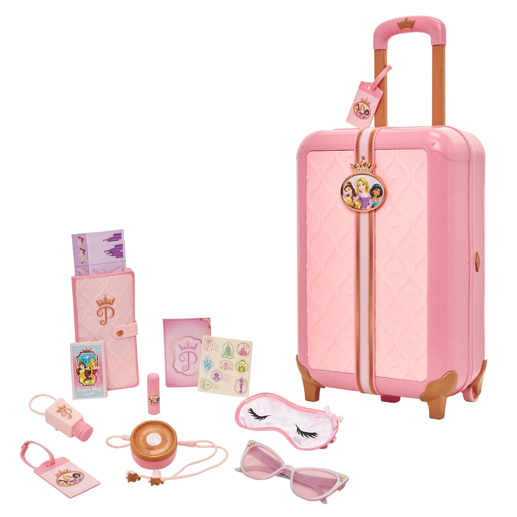 

Style Collection Disney Princess Travel Suitcase Playset for 17 Pieces with Luggage Tags and Travel Ages Girls, Passport, 3+