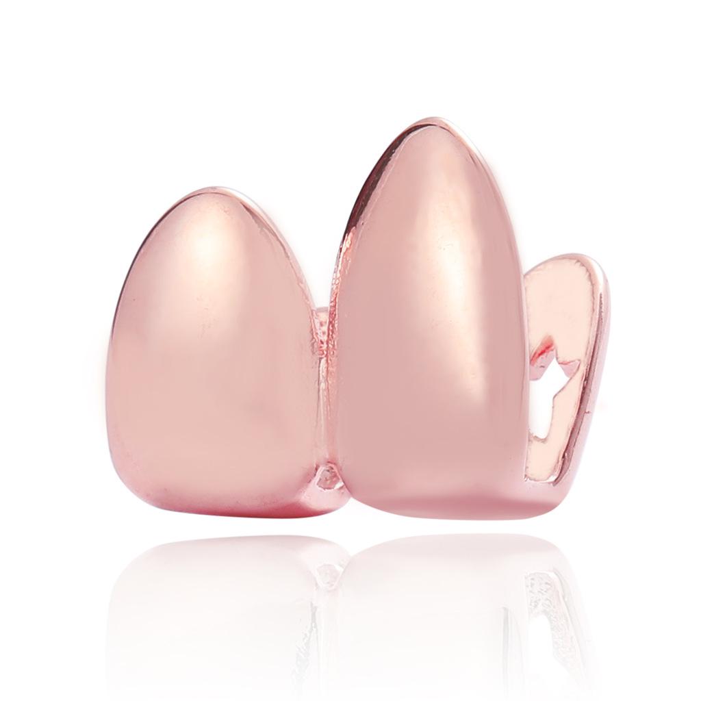 

Золотые хип-хоп грилзы-клыки на два зуба - американский и европейский стиль розового золота