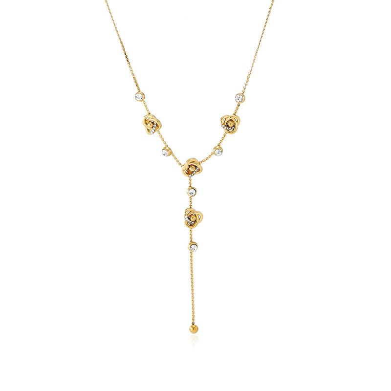Niche Temperament Exquisite Zircon Necklace Women's High Sense Versatile Collarbone Chain Stainless Steel Flower Fringed Pendant