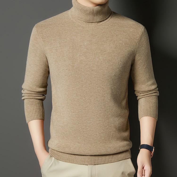 Men's Thick Wool High Neck Sweater - Autumn/Winter Solid Color Knitwear