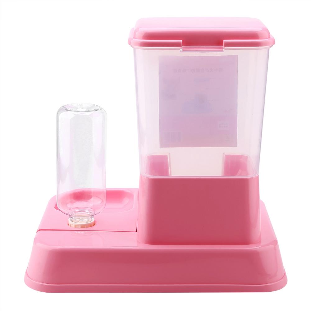 Automatic Pet Feeder Detachable Food Dispenser Water Bottle Cats Dogs Feeding Tool Pink
