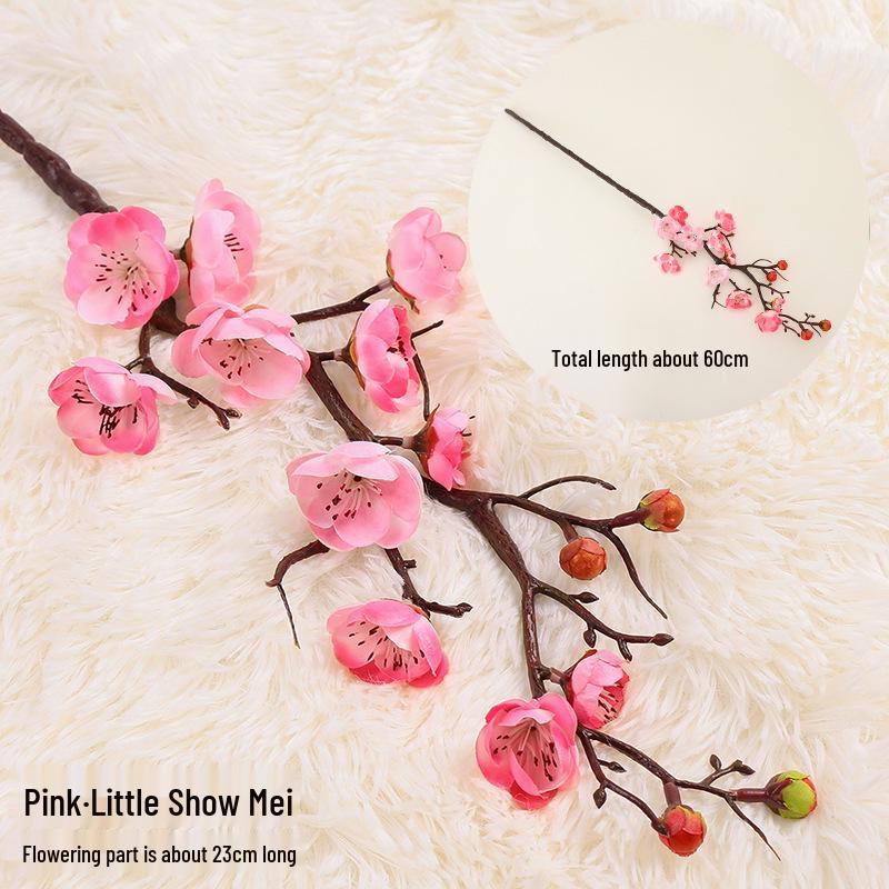 Artificial Plum Blossom Branch Decor - Winter Peach & Dried Flower Bouquet for Living Room, Chinese Home Decoration