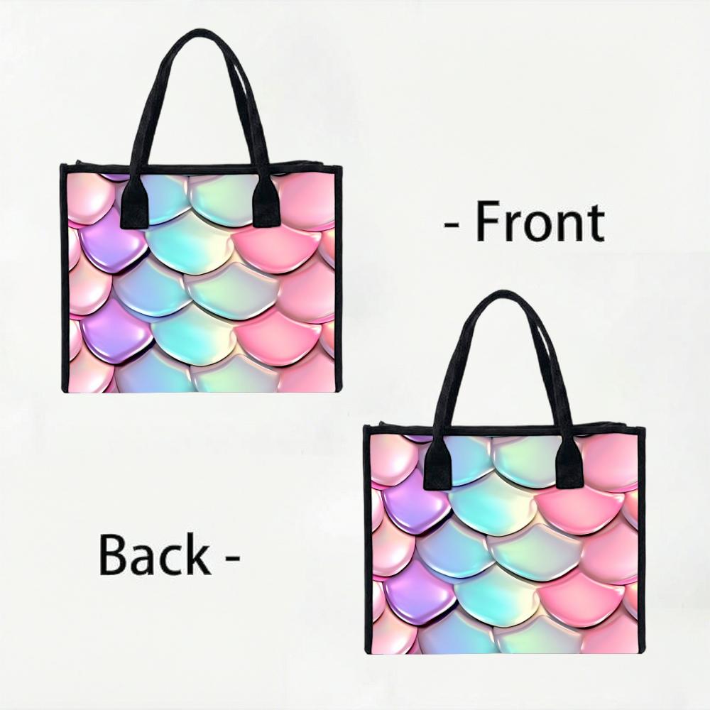 Holographic Mermaid Scales Pattern Daily Tote Bag for Women Casual Stylish Shoulder Bag for Shopping Outdoor