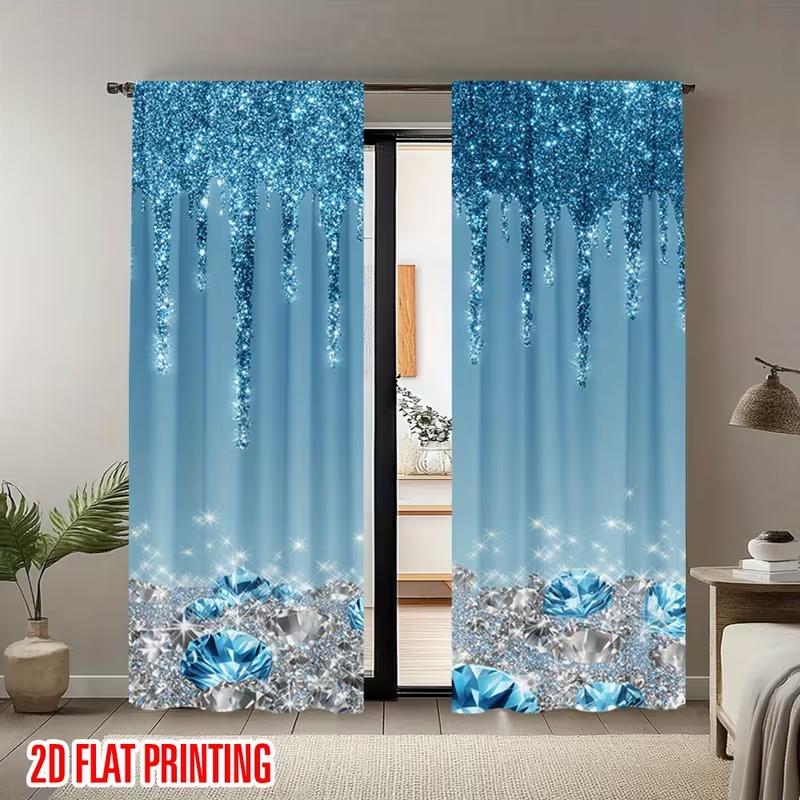 2 Pcs Blue diamond print curtains,suitable for bedroom,living room kitchen decoration,home decoration,window decoration