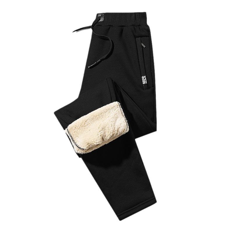 Men's Plus Size Loose-Fit Trousers with Fleece Lining Thickened Warm-Weather Casual Trousers Shearling-Lined Cuffed Sweatpants