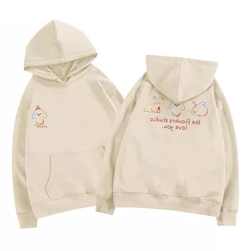 American retro cartoon printing heavy hooded sweater for men and women autumn and winter new casual loose velvet thickened top