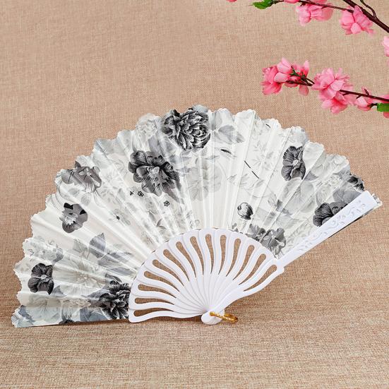 Plastic Folding Fan Chinese Style Retro Flower Plain Painting Soft Faux Silk Decorative Handheld Wedding Party Elegant Ladies Craft Cloth Fan Women