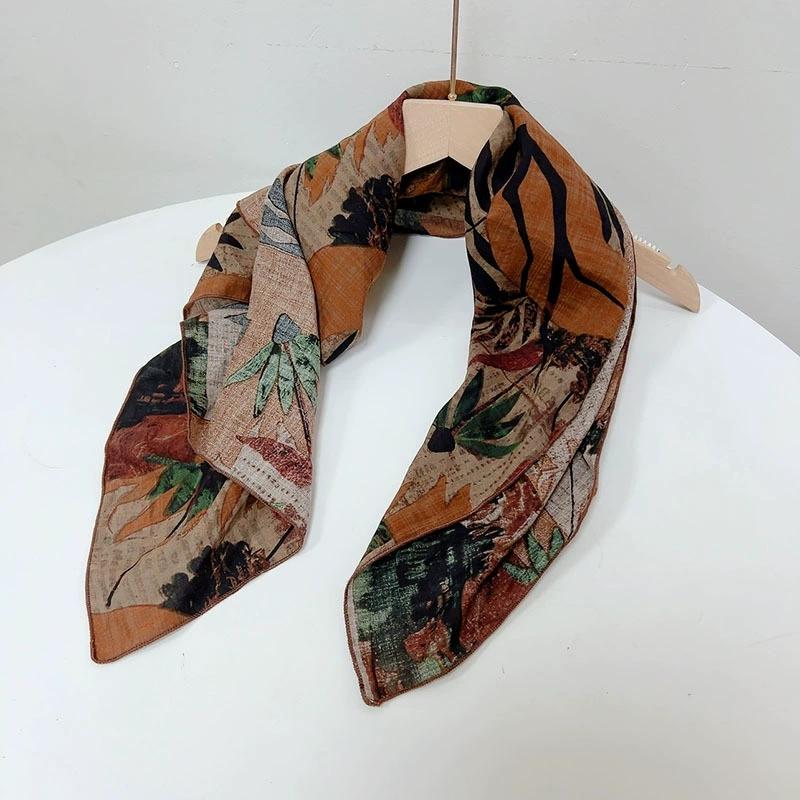 55x55cm Soft Retro Soft Cotton Square Scarf for Women Neckerchief Cotton Headscarf Floral Printed Scarf Hijabs
