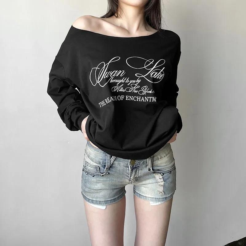 Stylish Letter Print Off,shoulder Short,sleeved Loose T,shirt Top