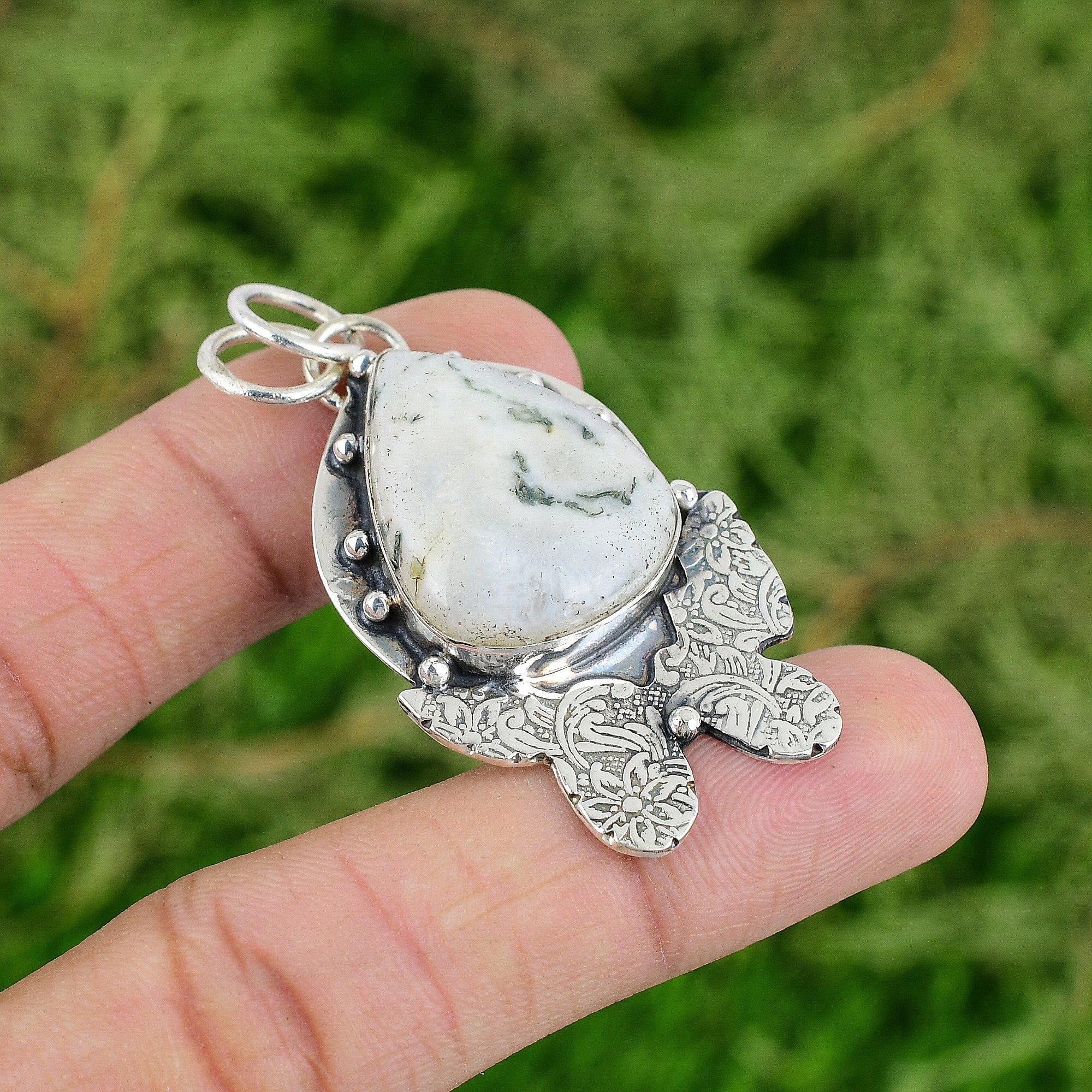 

Moss Agate Pendant 925 Sterling Silver Pendant Handmade Pendant Natural Gemstone Jewelry Gifts For Wife